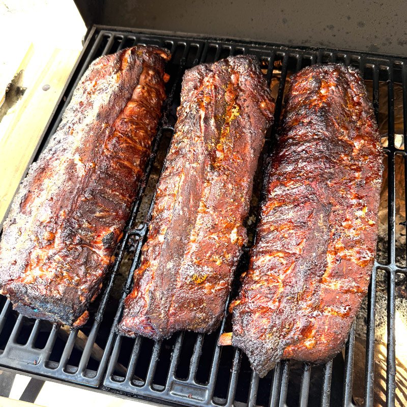Smoked pork ribs on the grill